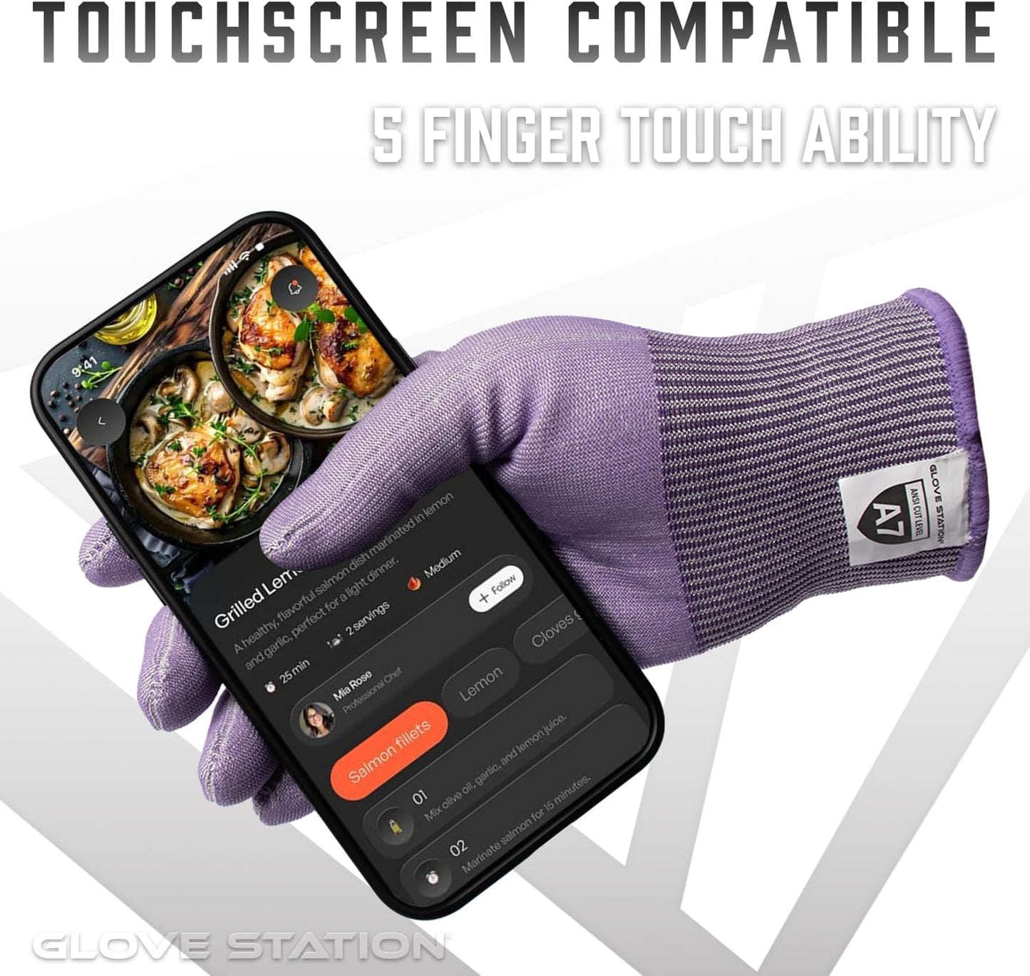 Ultra Durable Series Cut Resistant Gloves - Cutting Gloves for Chefs, BBQ and Cooking - Level 5 Protection, Food Grade Safe Cut - Purple, Large Size