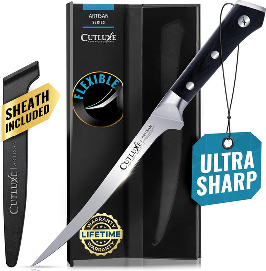 Fillet Knife, 7" Flexible Boning Knife for Fish & Meat | Razor Sharp High Carbon German Steel, Full Tang Ergonomic Handle – Grilling Gift for Men
