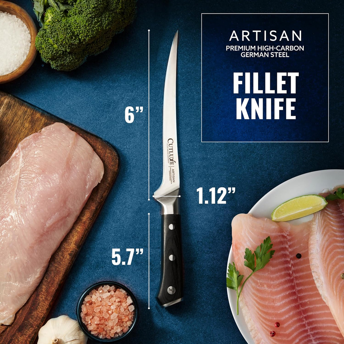 Fillet Knife, 7" Flexible Boning Knife for Fish & Meat | Razor Sharp High Carbon German Steel, Full Tang Ergonomic Handle – Grilling Gift for Men