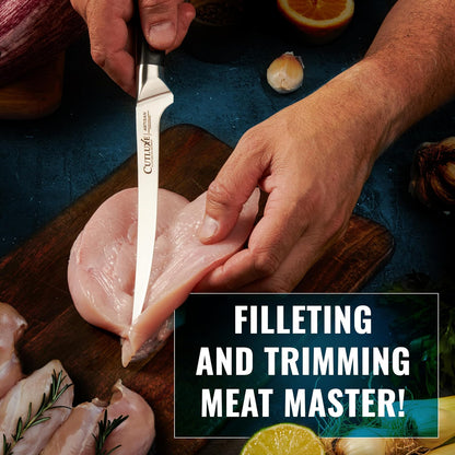 Fillet Knife, 7" Flexible Boning Knife for Fish & Meat | Razor Sharp High Carbon German Steel, Full Tang Ergonomic Handle – Grilling Gift for Men