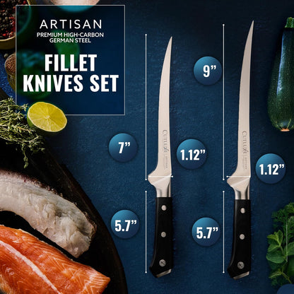 Fillet Knife, 7" Flexible Boning Knife for Fish & Meat | Razor Sharp High Carbon German Steel, Full Tang Ergonomic Handle – Grilling Gift for Men