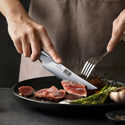 Steak Knives Set of 6 with Block, 4.5 In Serrated Steak Knife Set
