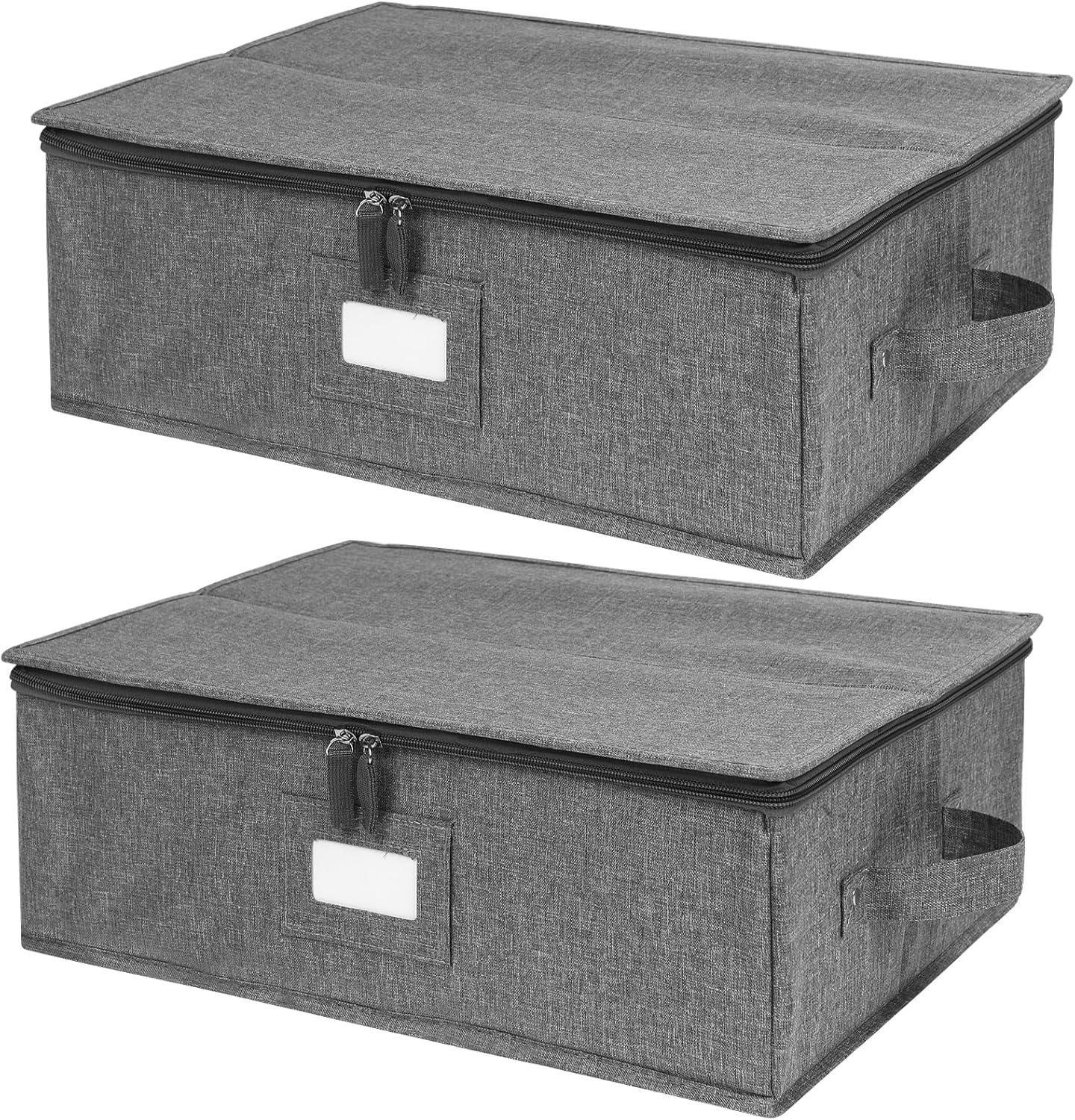 Platter Storage Case, China Storage Containers Hard Shell 17" x 13" x 6", 5 Felt Dividers Included, Structured Top and Stackable (Linen Grey)