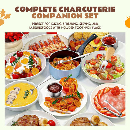 169 Pcs Charcuterie Boards Accessories Gold Charcuterie Utensils Cheese Butter Spreader Knife Set Small Serving Tongs Forks and Spoons Dipping Bowls Honey Dipper Toothpick Flags Cocktail Picks