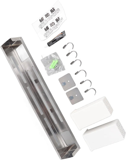 Stainless Steel Wall Mounted Knife Rack, Multifunction Organizer with Metal Hooks for Home, Kitchen Utensil Hanger