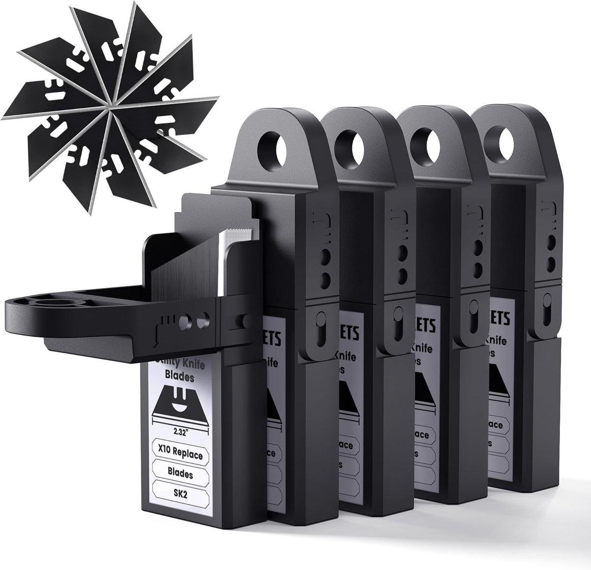 Replacement Blades for KUF01 Utility Knife and Scraper, 50pcs with Storage Case, Premium SK2 Material, Black Rust-Resistant, Heat Treated, Precision Sharpness