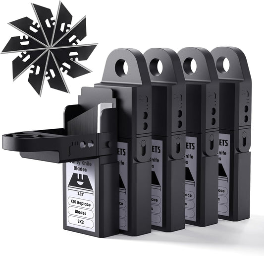 Replacement Blades for KUF01 Utility Knife and Scraper, 50pcs with Storage Case, Premium SK2 Material, Black Rust-Resistant, Heat Treated, Precision Sharpness