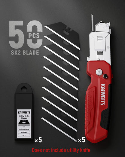 Replacement Blades for KUF01 Utility Knife and Scraper, 50pcs with Storage Case, Premium SK2 Material, Black Rust-Resistant, Heat Treated, Precision Sharpness