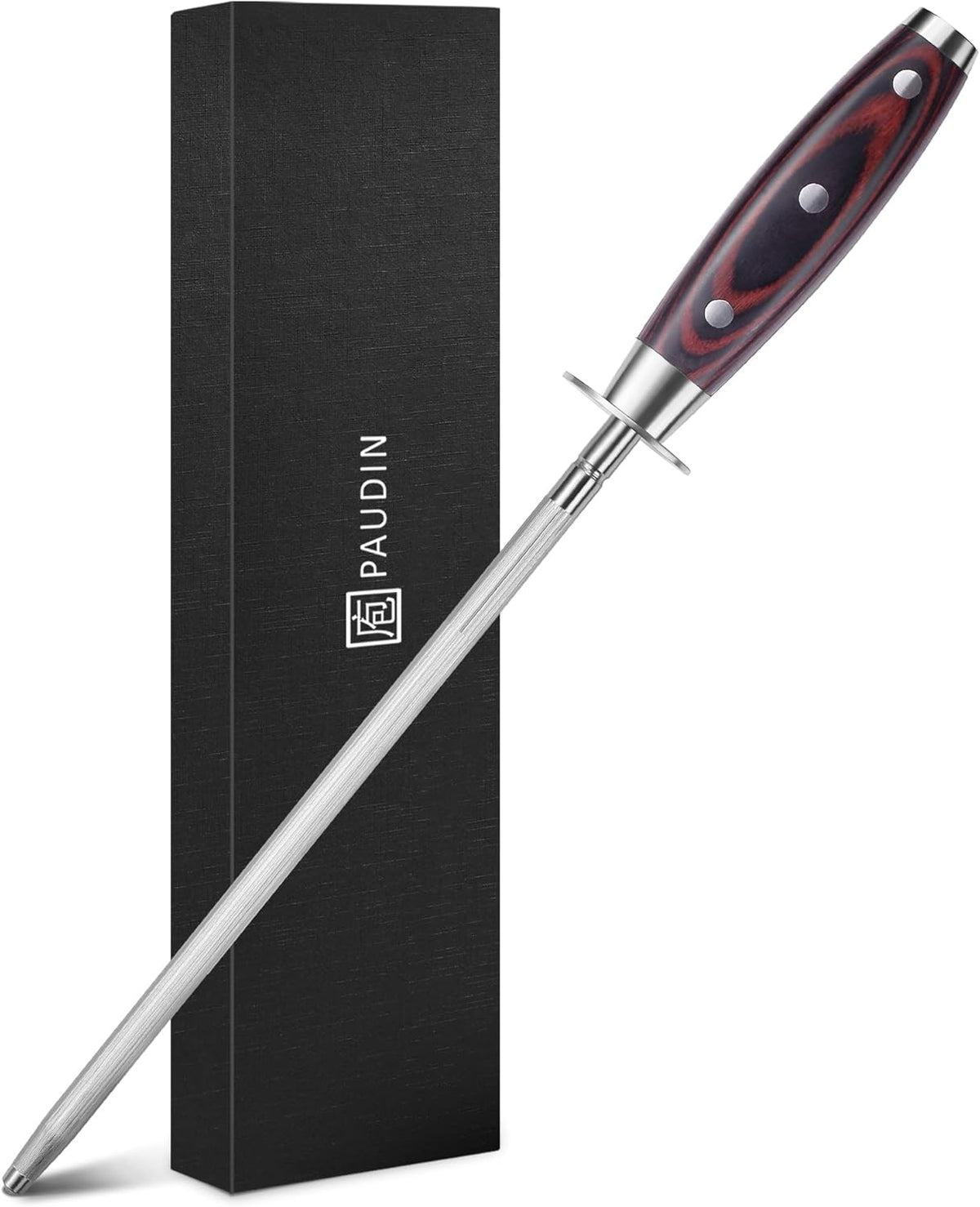 Honing Rod, Knife Sharpener Rod 10 inch, Professional Kitchen Knife Sharpener, High Carbon Knife Sharpening Steel with Ergonomic Pakkawood Handle, Honing Steel for All Chef Knives