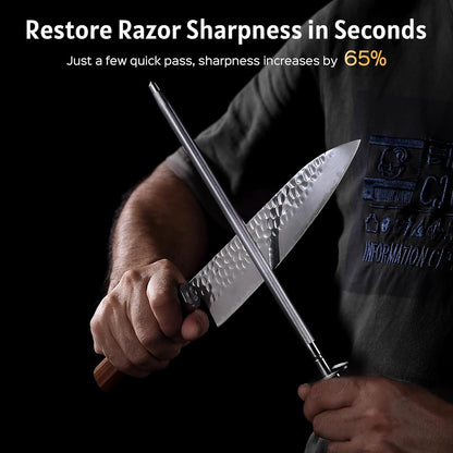 Honing Rod, Knife Sharpener Rod 10 inch, Professional Kitchen Knife Sharpener, High Carbon Knife Sharpening Steel with Ergonomic Pakkawood Handle, Honing Steel for All Chef Knives