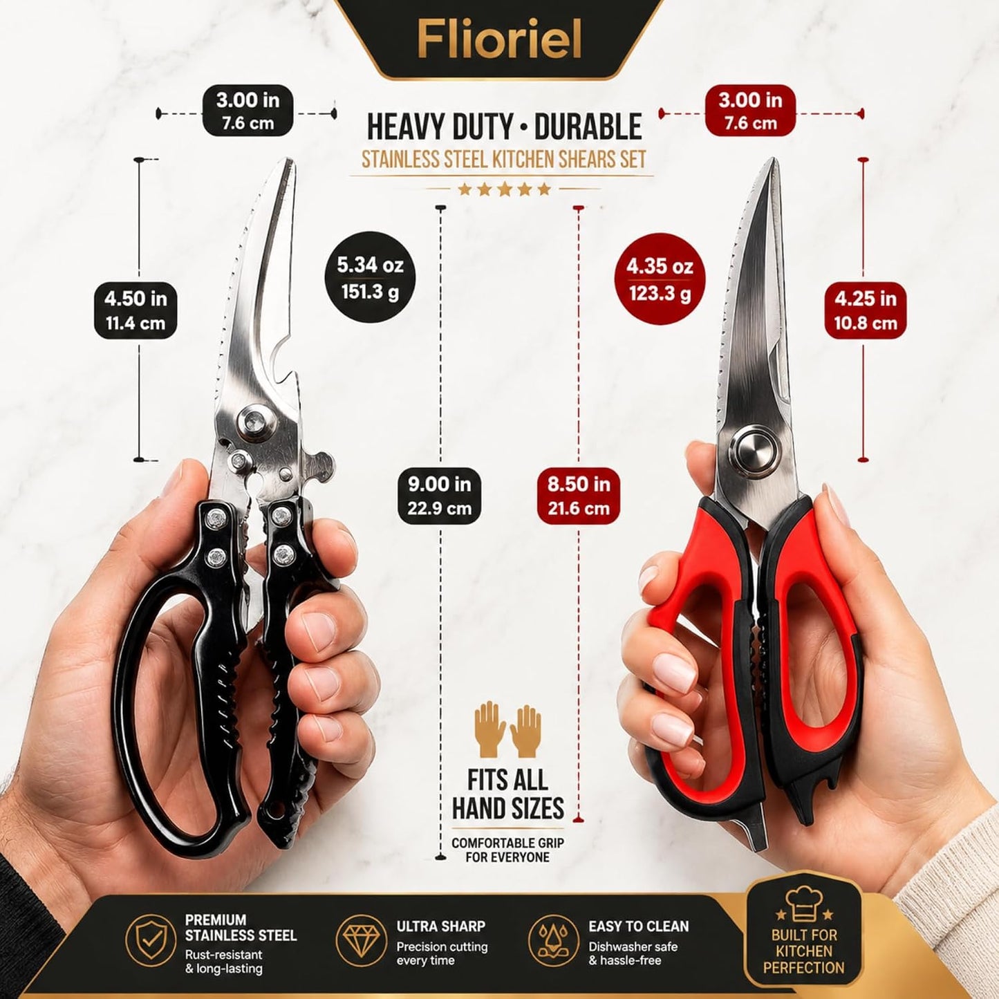 Kitchen Shears Heavy Duty Stainless Steel Cooking Scissors 2 Pack | Ultra Sharp Stainless Steel Cuts Meat Chicken Bones Vegetables Durable Heavy Duty Multi Function Kitchen Cooking Scissors Set