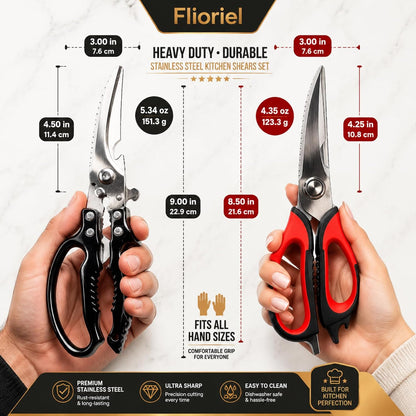 Kitchen Shears Heavy Duty Stainless Steel Cooking Scissors 2 Pack | Ultra Sharp Stainless Steel Cuts Meat Chicken Bones Vegetables Durable Heavy Duty Multi Function Kitchen Cooking Scissors Set