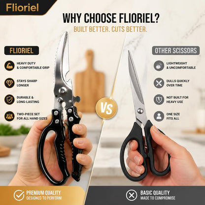 Kitchen Shears Heavy Duty Stainless Steel Cooking Scissors 2 Pack | Ultra Sharp Stainless Steel Cuts Meat Chicken Bones Vegetables Durable Heavy Duty Multi Function Kitchen Cooking Scissors Set
