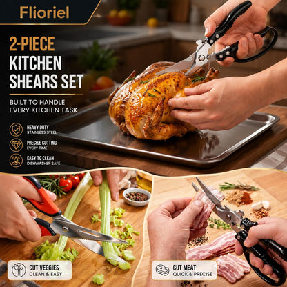 Kitchen Shears Heavy Duty Stainless Steel Cooking Scissors 2 Pack | Ultra Sharp Stainless Steel Cuts Meat Chicken Bones Vegetables Durable Heavy Duty Multi Function Kitchen Cooking Scissors Set