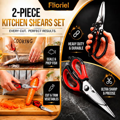 Kitchen Shears Heavy Duty Stainless Steel Cooking Scissors 2 Pack | Ultra Sharp Stainless Steel Cuts Meat Chicken Bones Vegetables Durable Heavy Duty Multi Function Kitchen Cooking Scissors Set