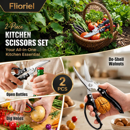 Kitchen Shears Heavy Duty Stainless Steel Cooking Scissors 2 Pack | Ultra Sharp Stainless Steel Cuts Meat Chicken Bones Vegetables Durable Heavy Duty Multi Function Kitchen Cooking Scissors Set