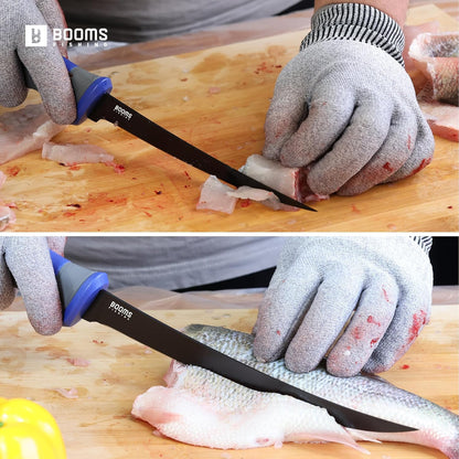 Fillet Knife Set: 5" Bait Knife, 7" & 9" Filet Knives with Sharpening Steel and Storage Case - Non-Slip Handles, Vented Sheaths for Saltwater & Freshwater - Ideal Fishing Gift for Men