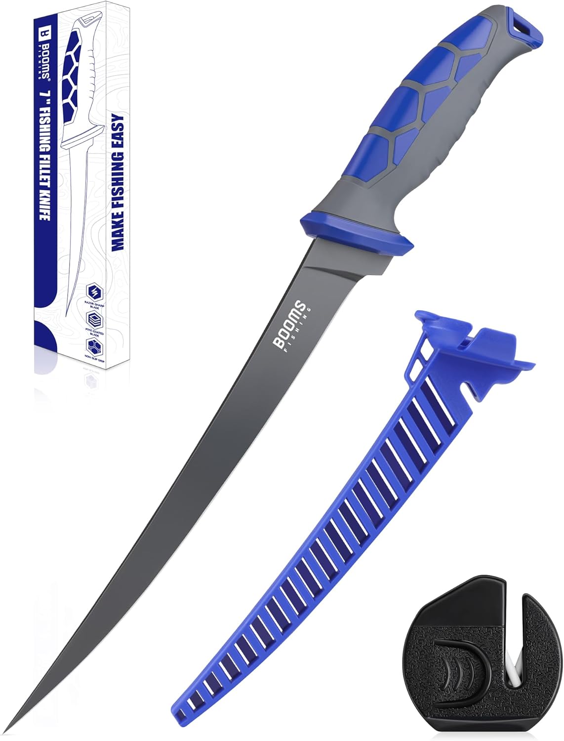Fillet Knife Set: 5" Bait Knife, 7" & 9" Filet Knives with Sharpening Steel and Storage Case - Non-Slip Handles, Vented Sheaths for Saltwater & Freshwater - Ideal Fishing Gift for Men