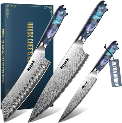 Huusk Japanese Knife Set 3 PCS - Stainless Chef Knife Set with Sheath