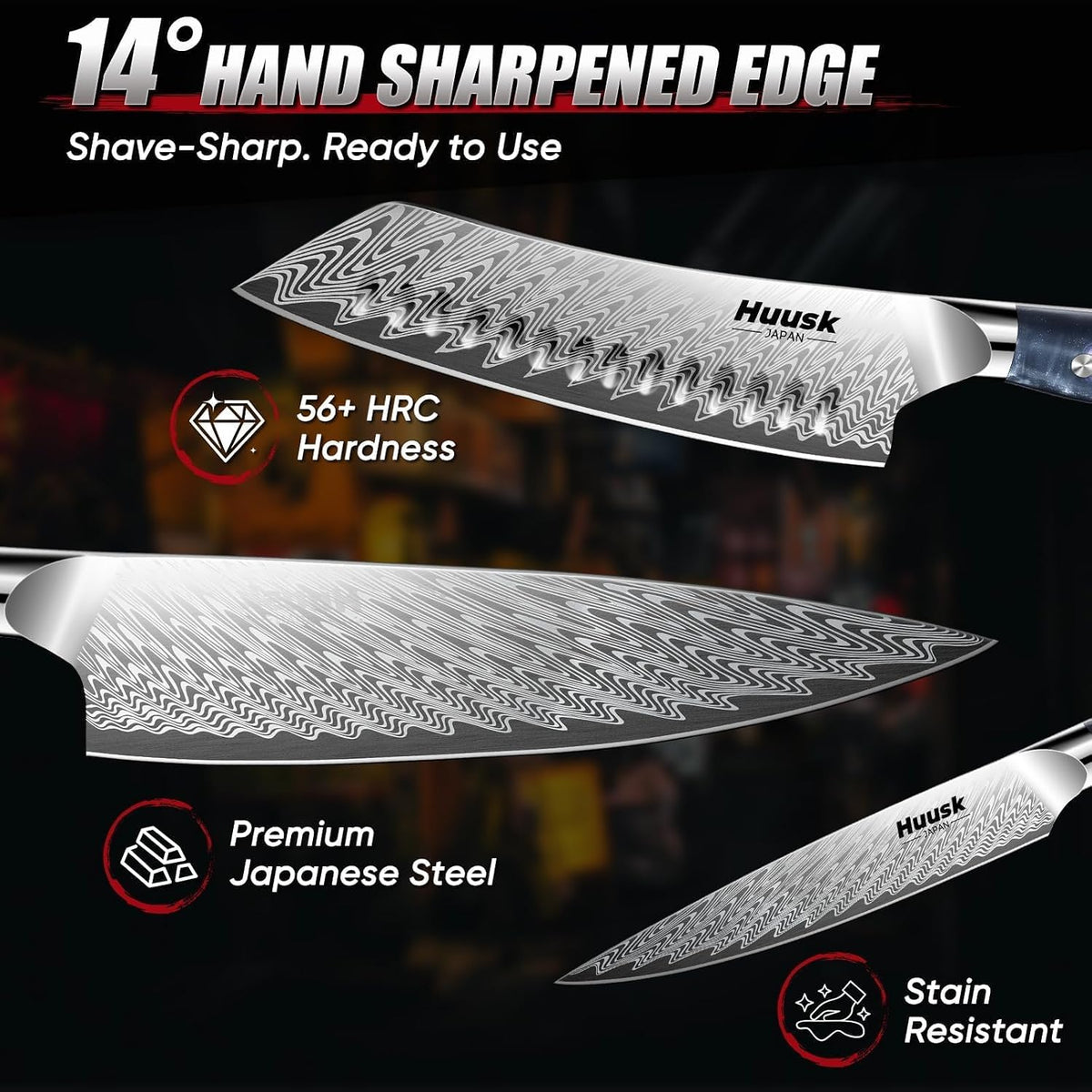 Huusk Japanese Knife Set 3 PCS - Stainless Chef Knife Set with Sheath