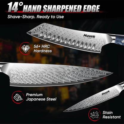 Huusk Japanese Knife Set 3 PCS - Stainless Chef Knife Set with Sheath