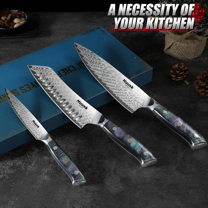 Huusk Japanese Knife Set 3 PCS - Stainless Chef Knife Set with Sheath