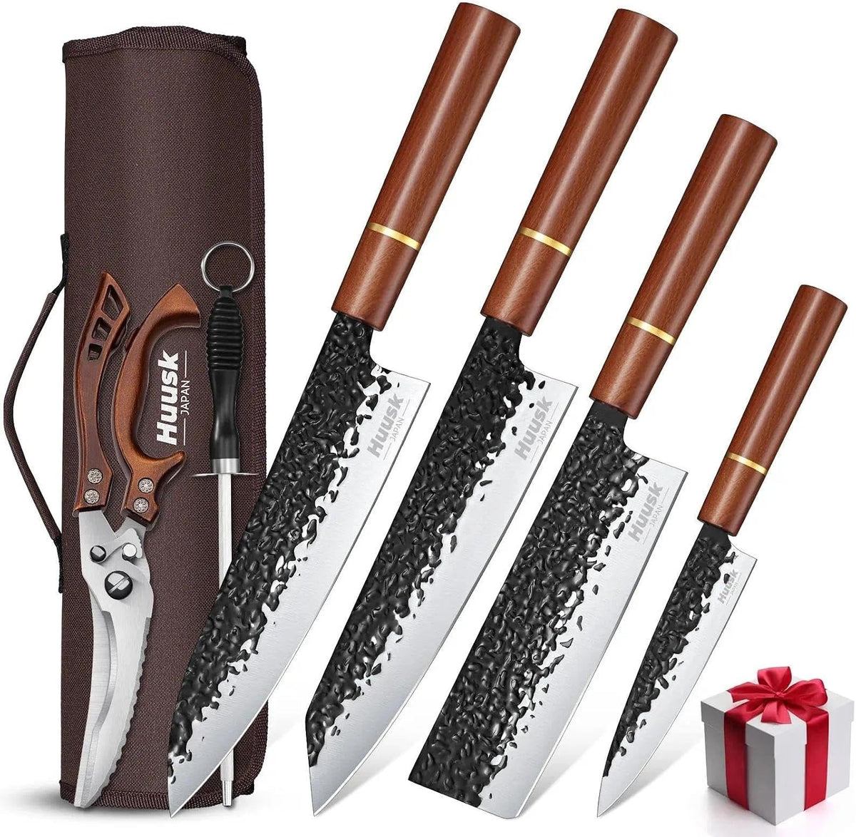 Huusk Japanese Knife Set 3 PCS - Stainless Chef Knife Set with Sheath