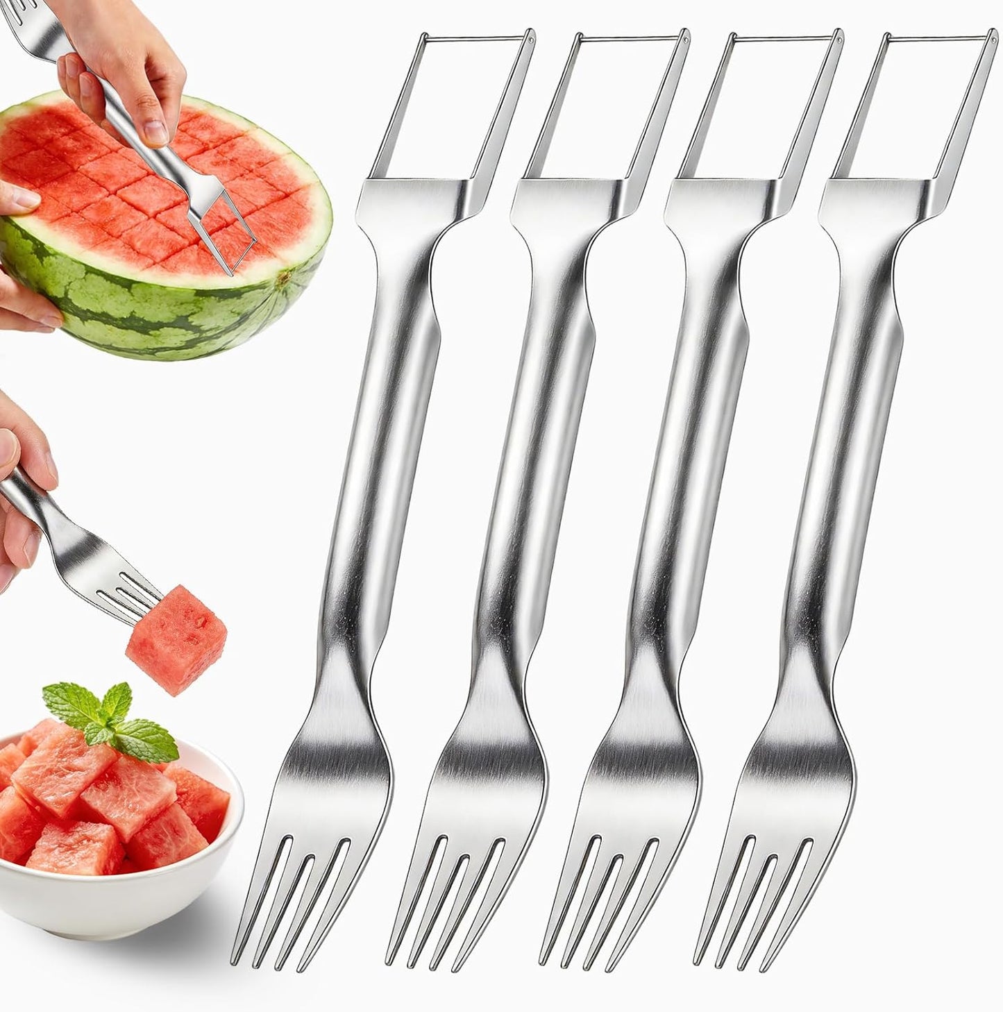 Watermelon Cutter Slicer,2-in-1 Stainless Steel Fruit Fork for Home Kitchen