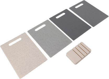 Chopping Board Set, 4pcs Chopping Board Storage Rack Set Multipurpose Plastic Cutting Boards with Storage Rack for Meat Vegetables Fruits