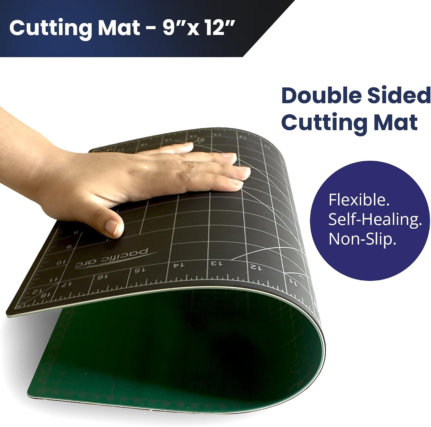 Double Sided Self Healing Cutting Mat - Thick and Durable Vinyl Rotary Cutting Mat for Sewing & Scrapbook Paper Cutting Mat (09"x 12")