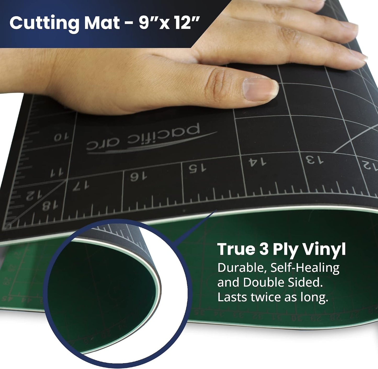 Double Sided Self Healing Cutting Mat - Thick and Durable Vinyl Rotary Cutting Mat for Sewing & Scrapbook Paper Cutting Mat (09"x 12")