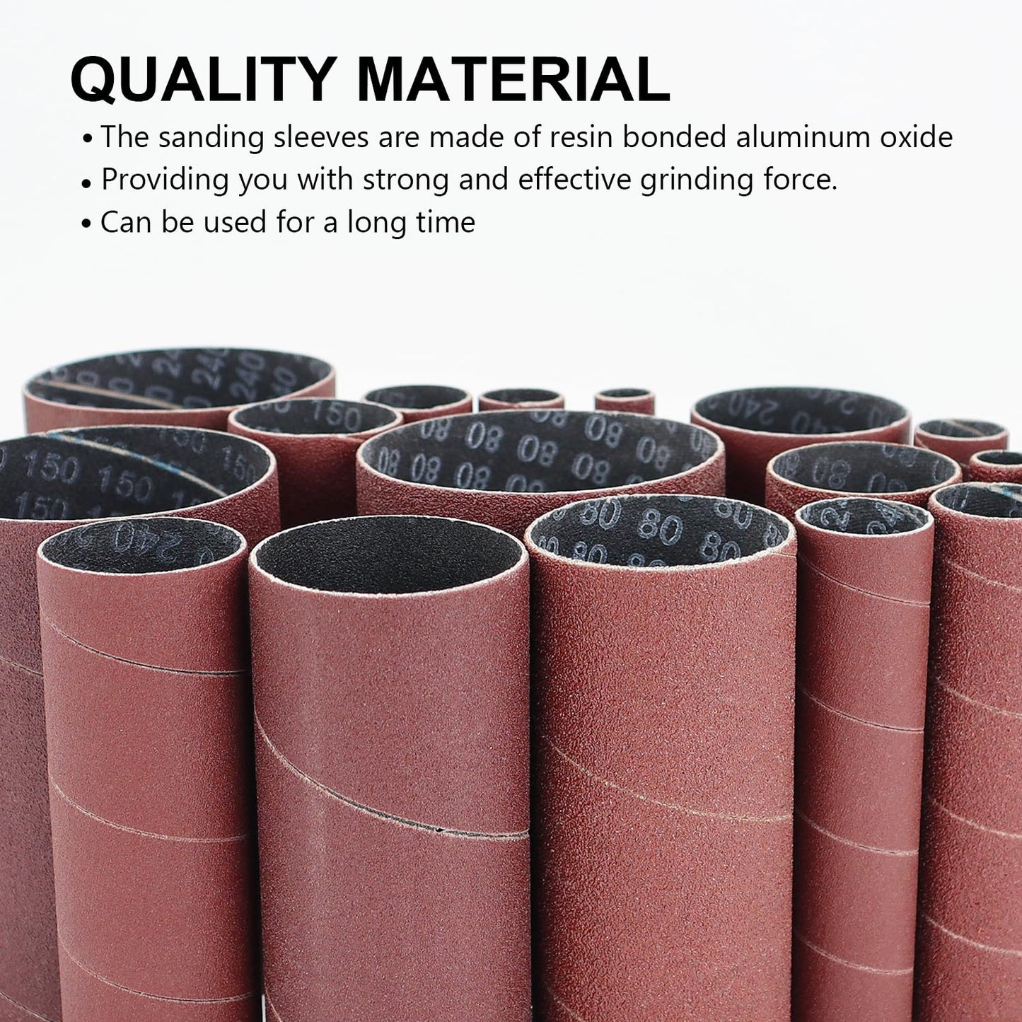 19 Pack Spindle Sander Sleeves with Rubber Eraser, 4-1/2’’ Length, 1/2’’, 3/4’’, 1’’, 1-1/2’’, 2’’, 3’’ Diameter Sanding Sleeves Set, Grit 80, 150, 240,for Spindle Drum Sanders