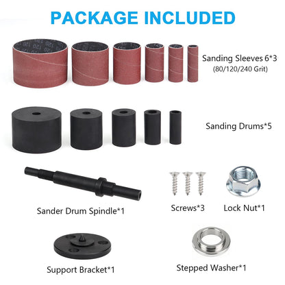 19 Pack Spindle Sander Sleeves with Rubber Eraser, 4-1/2’’ Length, 1/2’’, 3/4’’, 1’’, 1-1/2’’, 2’’, 3’’ Diameter Sanding Sleeves Set, Grit 80, 150, 240,for Spindle Drum Sanders