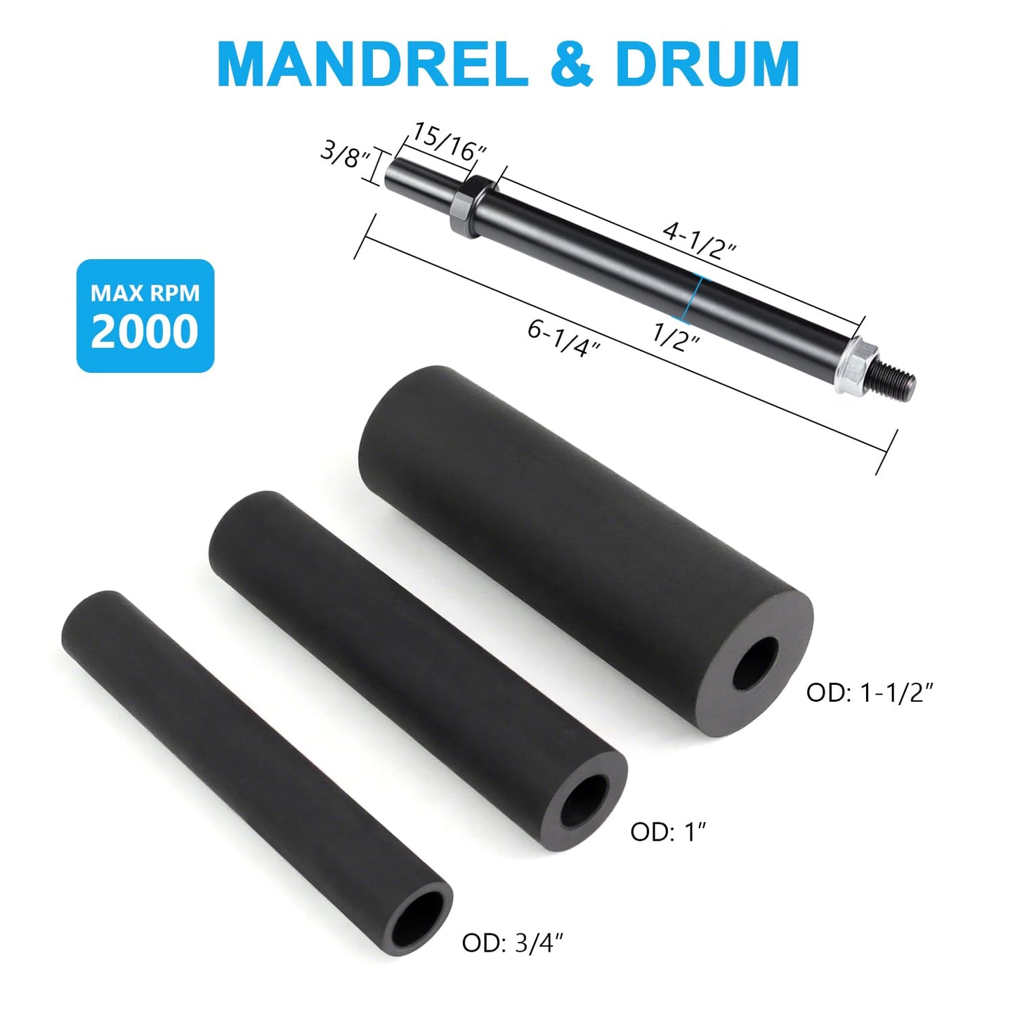 19 Pack Spindle Sander Sleeves with Rubber Eraser, 4-1/2’’ Length, 1/2’’, 3/4’’, 1’’, 1-1/2’’, 2’’, 3’’ Diameter Sanding Sleeves Set, Grit 80, 150, 240,for Spindle Drum Sanders