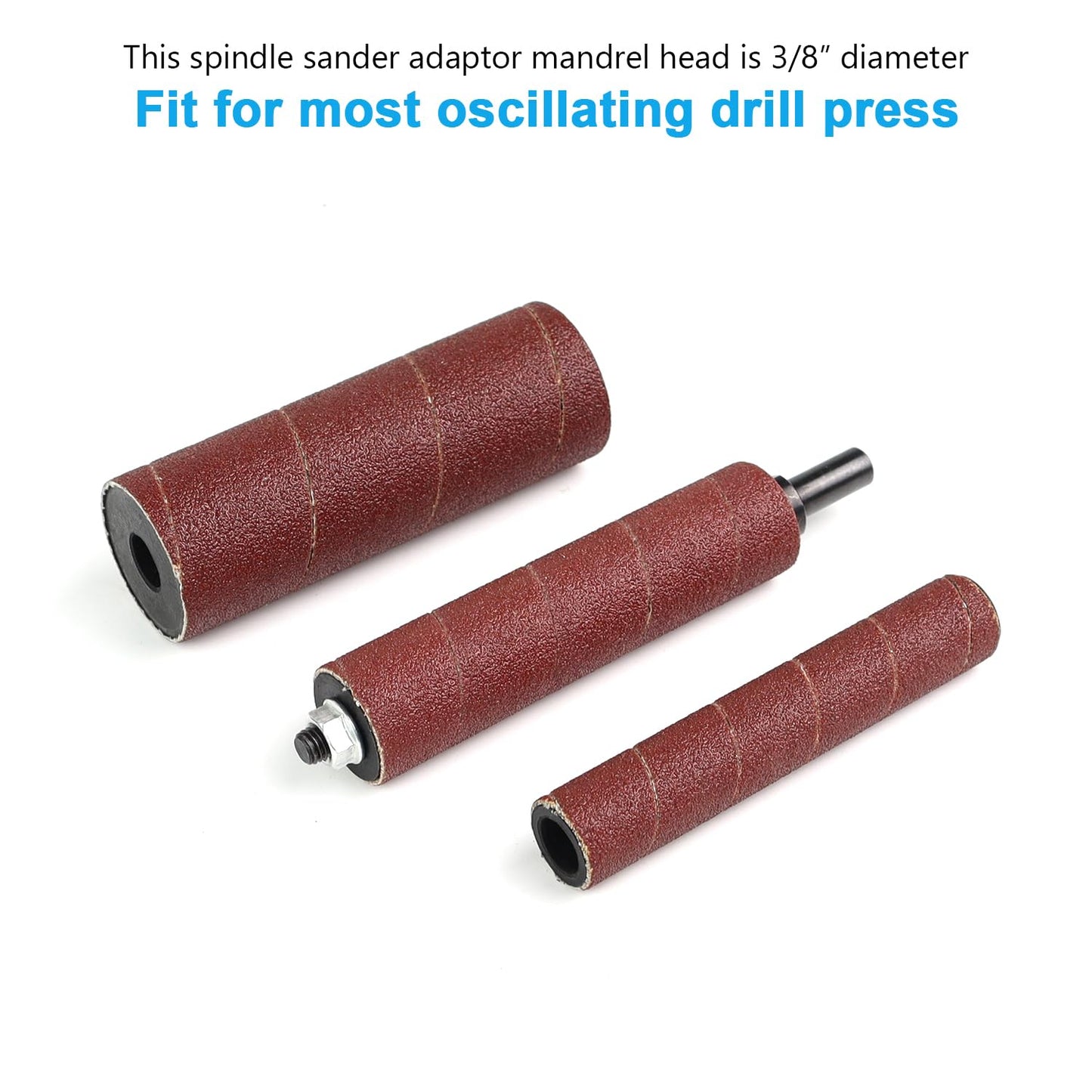 19 Pack Spindle Sander Sleeves with Rubber Eraser, 4-1/2’’ Length, 1/2’’, 3/4’’, 1’’, 1-1/2’’, 2’’, 3’’ Diameter Sanding Sleeves Set, Grit 80, 150, 240,for Spindle Drum Sanders
