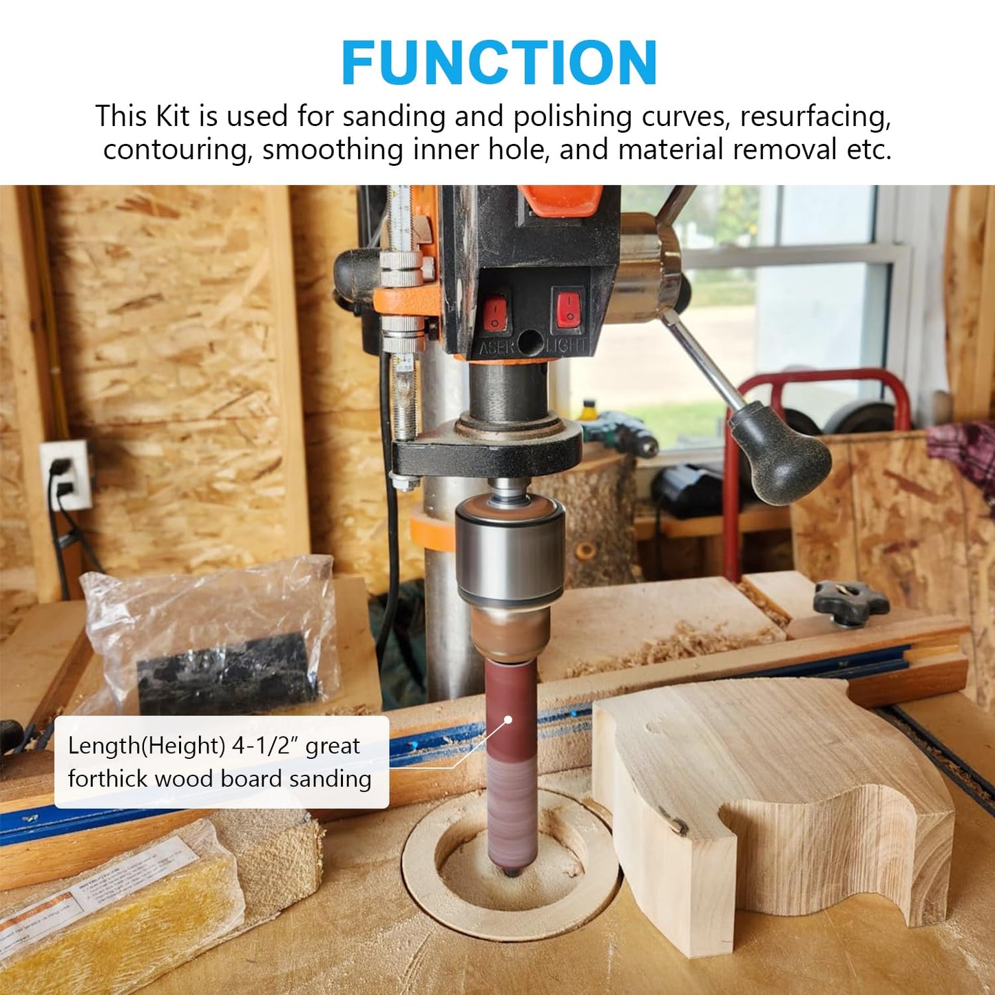 19 Pack Spindle Sander Sleeves with Rubber Eraser, 4-1/2’’ Length, 1/2’’, 3/4’’, 1’’, 1-1/2’’, 2’’, 3’’ Diameter Sanding Sleeves Set, Grit 80, 150, 240,for Spindle Drum Sanders