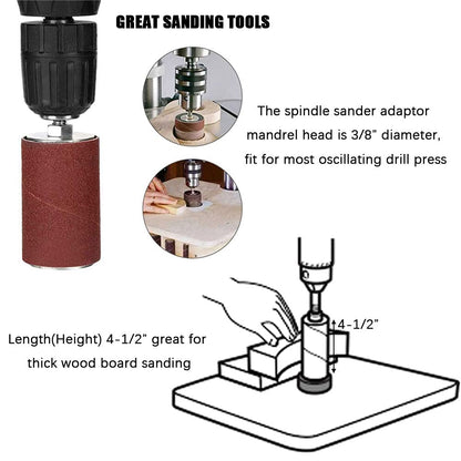 19 Pack Spindle Sander Sleeves with Rubber Eraser, 4-1/2’’ Length, 1/2’’, 3/4’’, 1’’, 1-1/2’’, 2’’, 3’’ Diameter Sanding Sleeves Set, Grit 80, 150, 240,for Spindle Drum Sanders