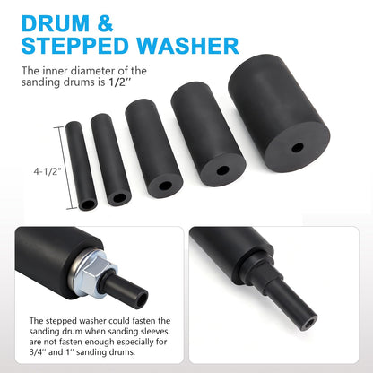 19 Pack Spindle Sander Sleeves with Rubber Eraser, 4-1/2’’ Length, 1/2’’, 3/4’’, 1’’, 1-1/2’’, 2’’, 3’’ Diameter Sanding Sleeves Set, Grit 80, 150, 240,for Spindle Drum Sanders