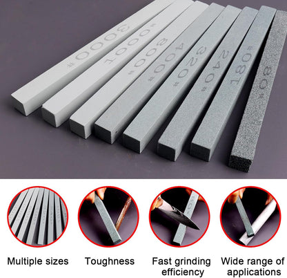 Sharpening Stone Sticks,8pcs Square Green Carbon Oilstone Sanding Bar for sharpening cutting tools, Honing Steel Tool (5.9 * 0.47 * 0.47Inch)