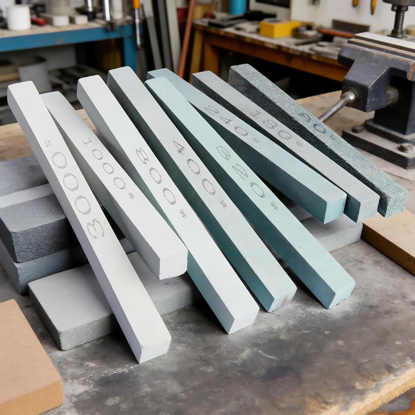 Sharpening Stone Sticks,8pcs Square Green Carbon Oilstone Sanding Bar for sharpening cutting tools, Honing Steel Tool (5.9 * 0.47 * 0.47Inch)