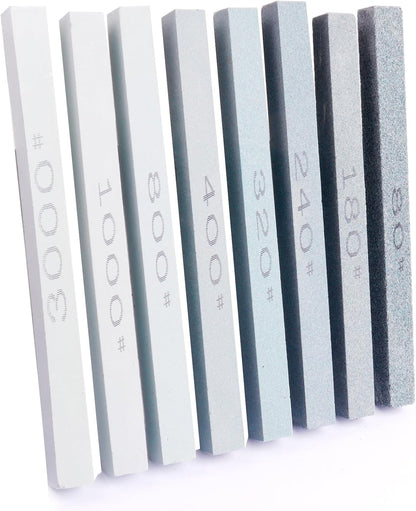 Sharpening Stone Sticks,8pcs Square Green Carbon Oilstone Sanding Bar for sharpening cutting tools, Honing Steel Tool (5.9 * 0.47 * 0.47Inch)