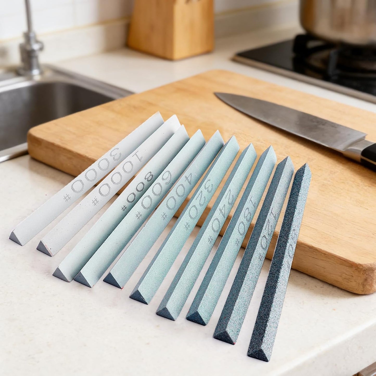 Sharpening Stone Sticks,8pcs Square Green Carbon Oilstone Sanding Bar for sharpening cutting tools, Honing Steel Tool (5.9 * 0.47 * 0.47Inch)