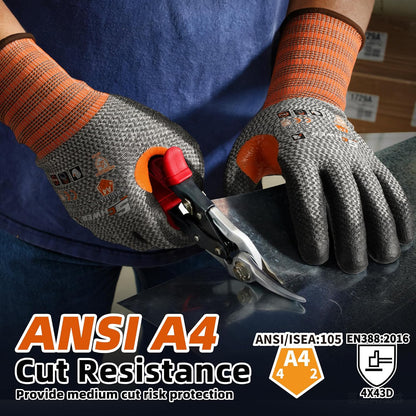 12 Pairs Cut Resistant Work Gloves, Non-PFAS, CR3066 ANSI A4 Cut Proof Gloves PU Coated, Touch-Screen, Non Slip, Reinforced Thumb, Wire & Fiberglass Free, Working Gloves for Woodworking, L