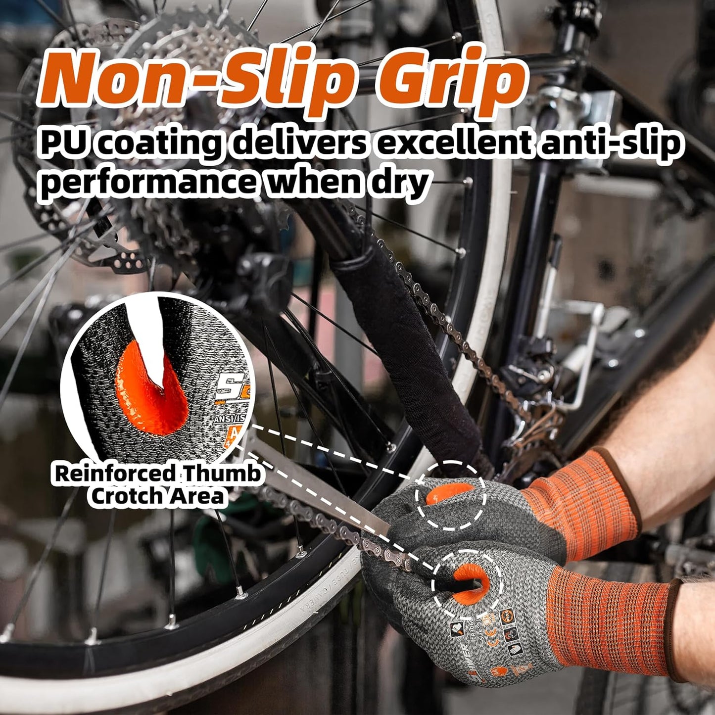 12 Pairs Cut Resistant Work Gloves, Non-PFAS, CR3066 ANSI A4 Cut Proof Gloves PU Coated, Touch-Screen, Non Slip, Reinforced Thumb, Wire & Fiberglass Free, Working Gloves for Woodworking, L