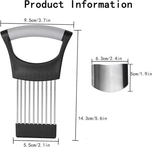 Onion Holder 2Pcs Onion Slicer, Onion Cutter with Protective Cover for Slicing of Fruits and Other Vegetables, Multi-Purpose Kitchen Accessory, Stainless Steel, with Finger Guards for Cutting Food