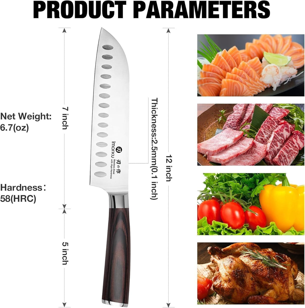 Santoku Knife 7 Inch Japanese High Carbon Stainless Steel Chef Knife
