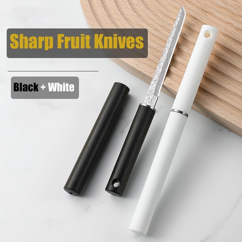 2-Piece Paring Knives with Cover, Ultra Sharp Kitchen Knives, Multipurpose Fruit Knives with Sheath for Kitchen/Parties/Camping, Rust-Resistant, Durable & Portable