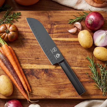 ® Black Blade 7 Inch Santoku Knife with AgShield™ & Cerablack™ Technology, Rust-Resistant & Easy-Clean Finish, Japanese Style Hollow Edge for Dicing & Mincing