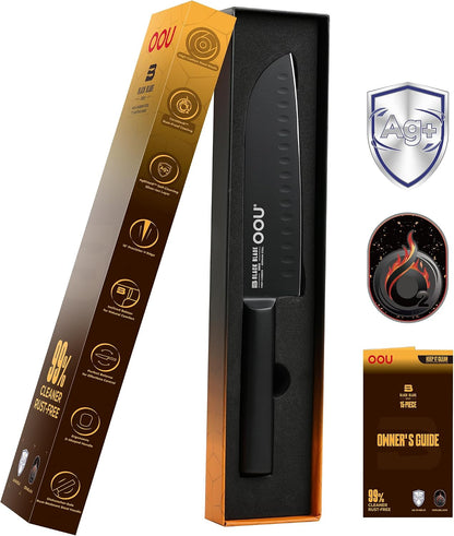 ® Black Blade 7 Inch Santoku Knife with AgShield™ & Cerablack™ Technology, Rust-Resistant & Easy-Clean Finish, Japanese Style Hollow Edge for Dicing & Mincing