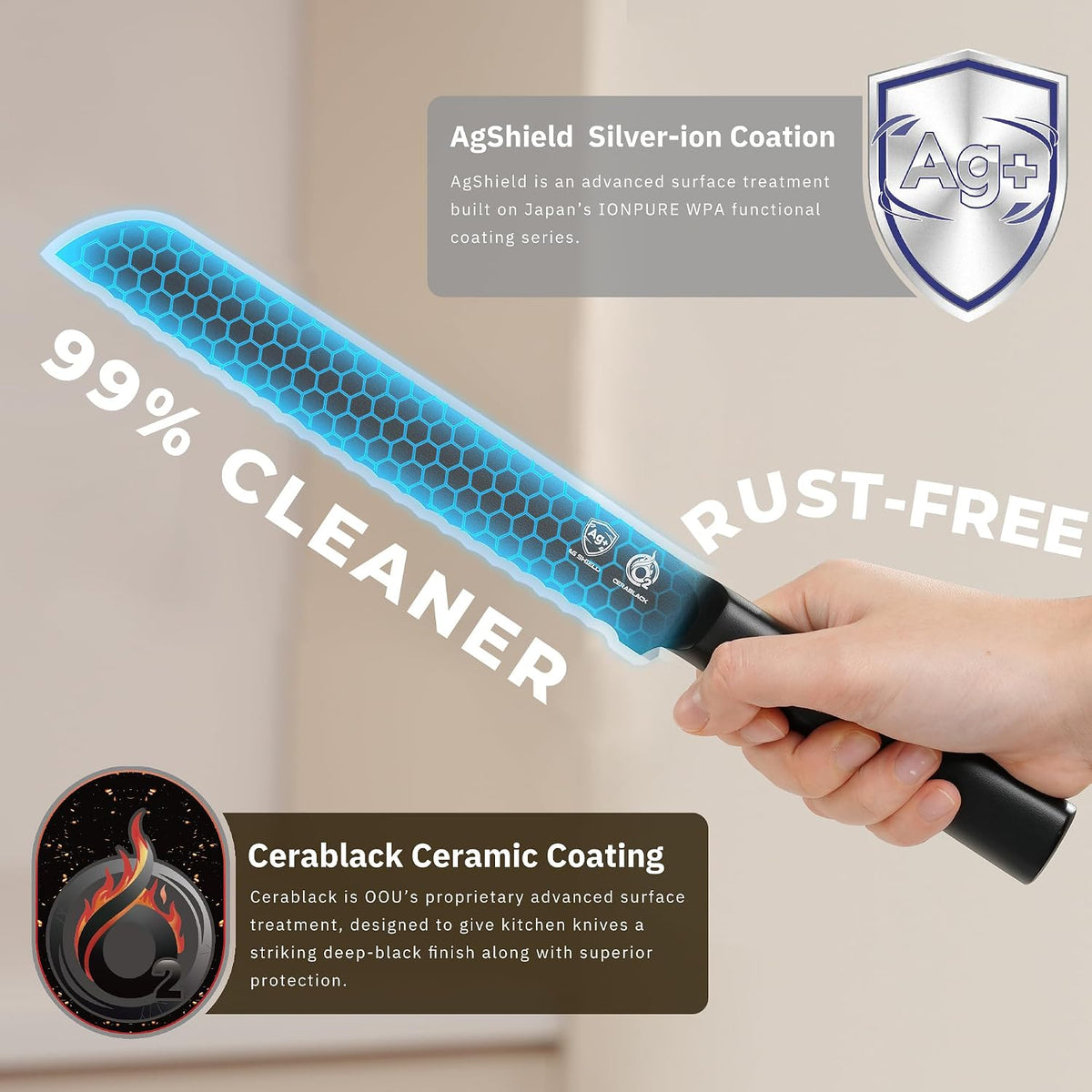 ® Black Blade 7 Inch Santoku Knife with AgShield™ & Cerablack™ Technology, Rust-Resistant & Easy-Clean Finish, Japanese Style Hollow Edge for Dicing & Mincing